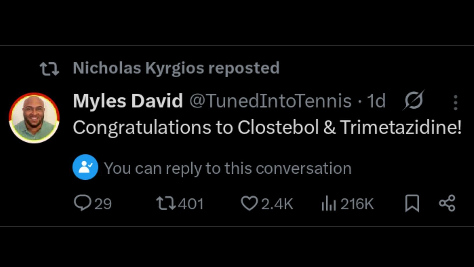 Via Nick Kyrgios on X